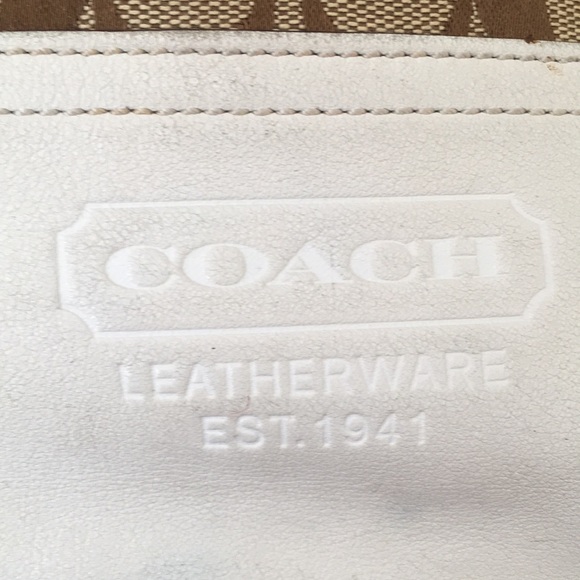 Coach Signature Slouchy Tote Signature Logo Canvas & Leather Khaki Bag purse - Picture 8 of 13